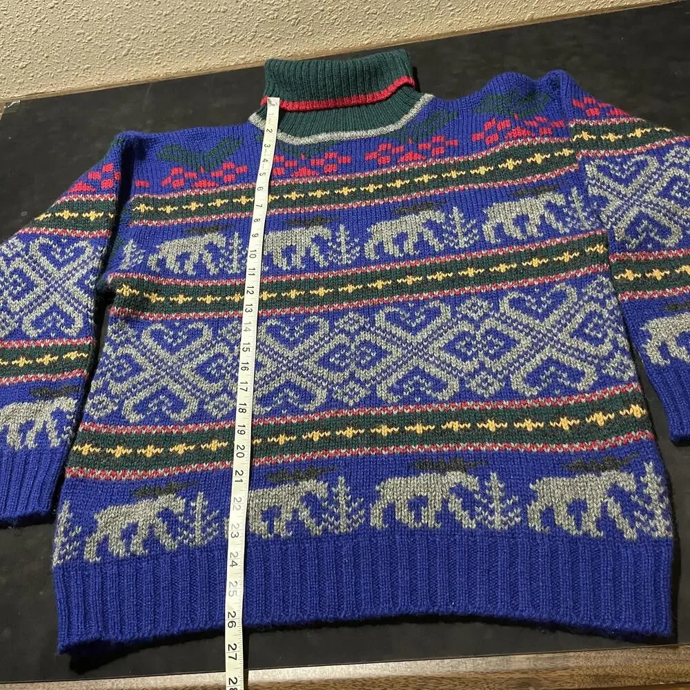 Vintage Eddie Bauer Moose Sweater Knit Wool Turtleneck Fair Isle 90s Lopapeysa